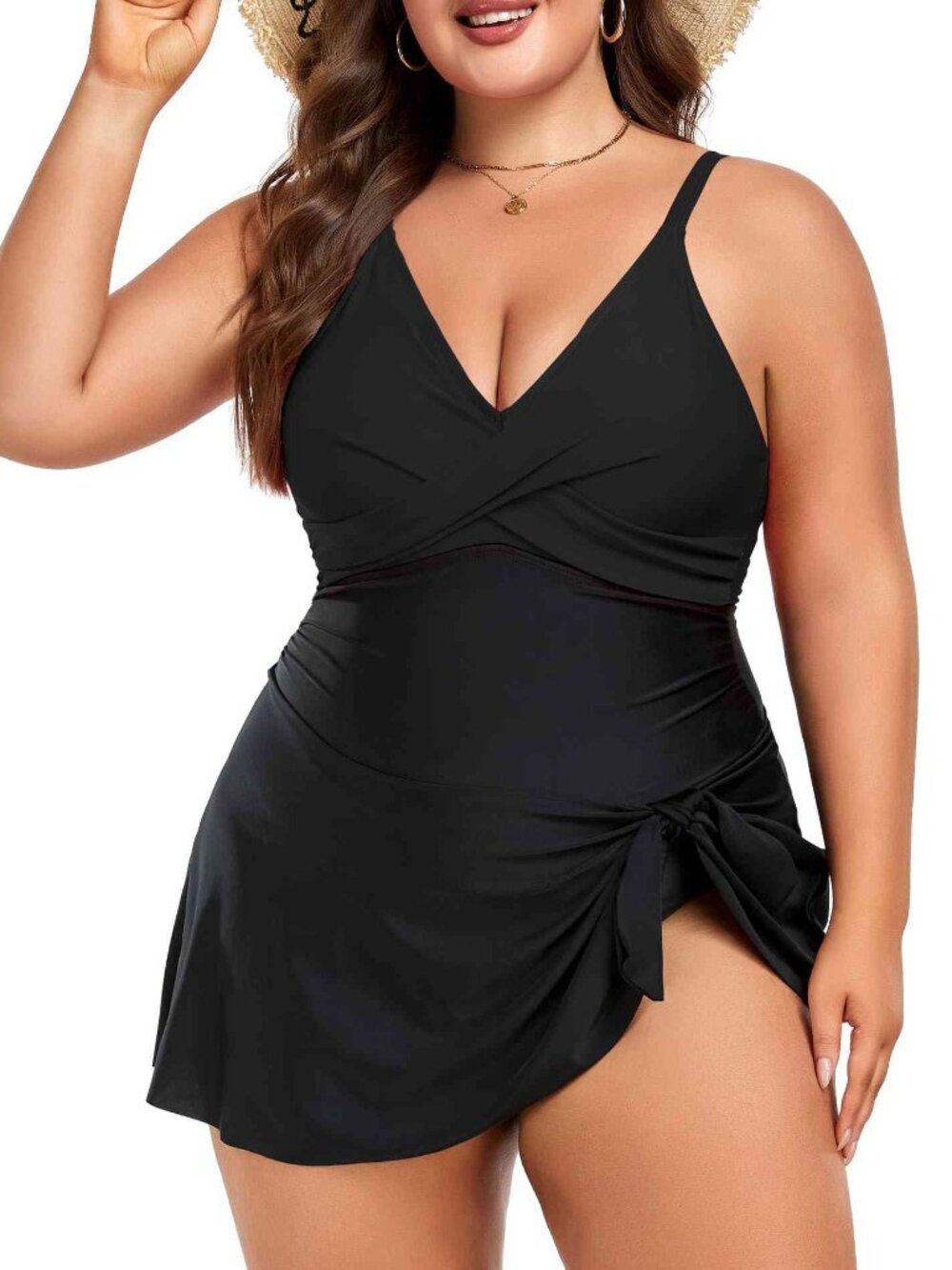 MFAVIP Women Plus Size Swim Dress Tummy Control One Piece Swimsuit Wrap Full Cov
